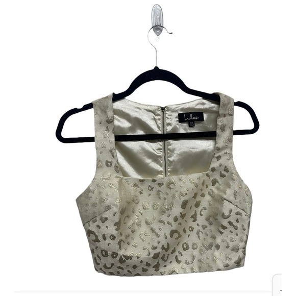 Lulu's Leopard Print Full Zipper Back Shimmer Cream Cropped Tank Size XS - Picture 3 of 6